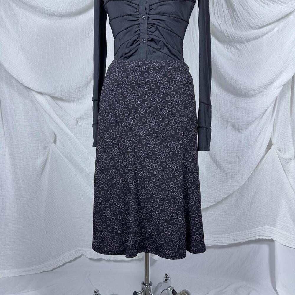 Vintage Whimsy Goth Indie Boho Black Paisley Pattern Midi Skirt (XL)